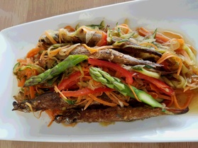 当日分の主菜の「シシャモのたっぷり野菜の南蛮漬け」