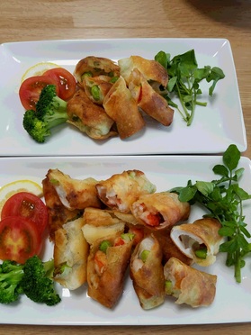 当日分の主菜の「エビとはんぺんと枝豆の春巻」